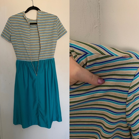 Vintage 70s short sleeve striped a-line dress with matching jacket size S - Picture 4 of 8